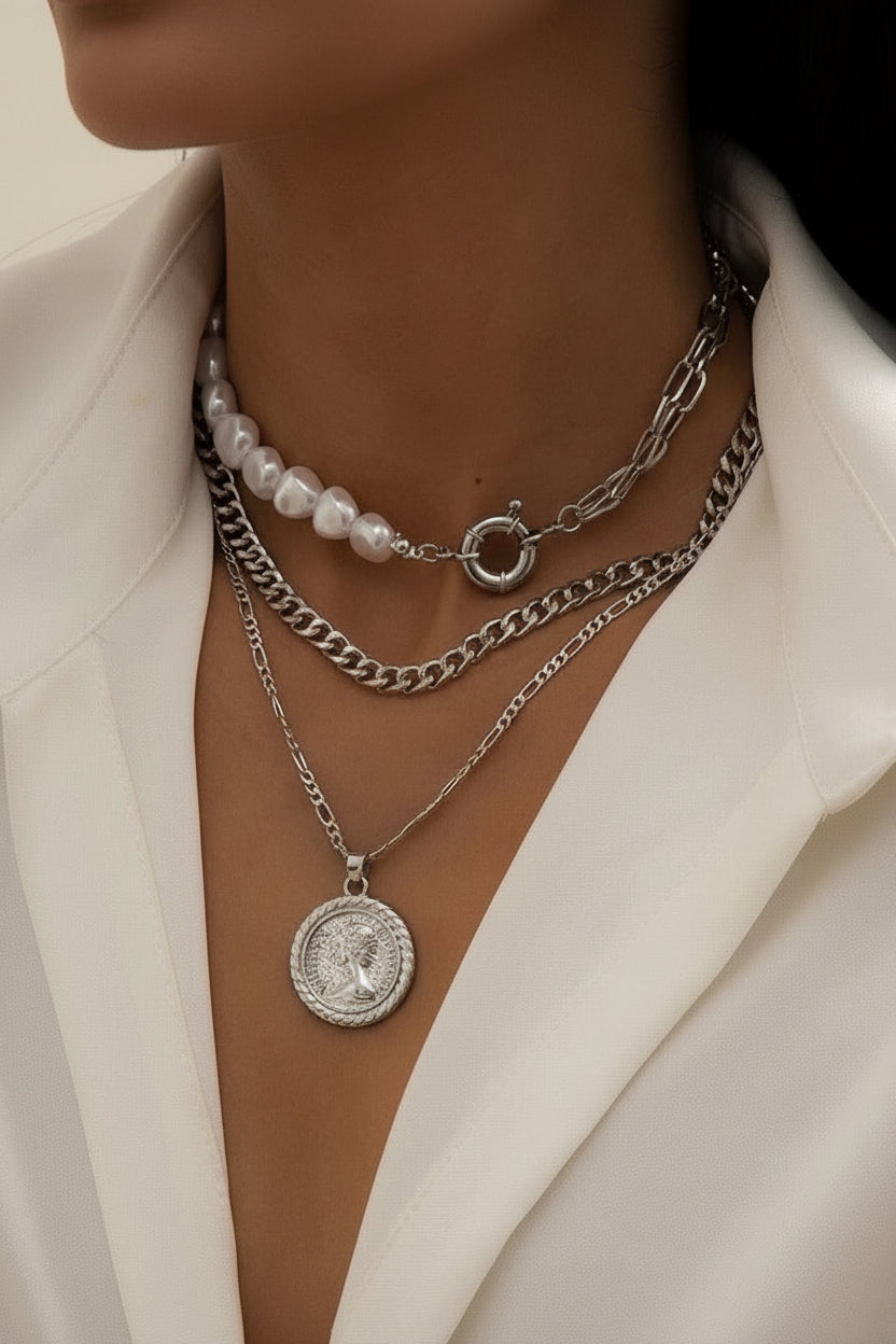 Multi-Layer Pearl & Coin Necklace for Women