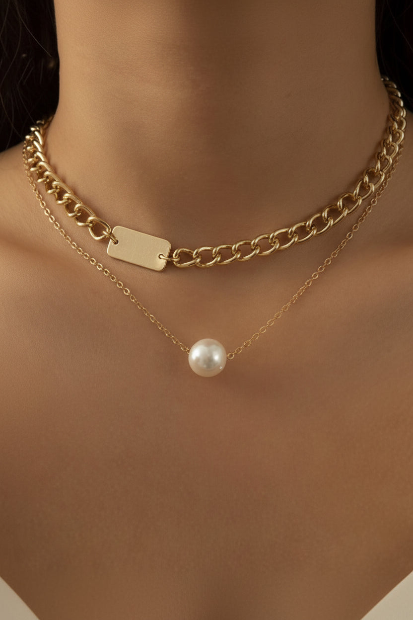 Multi-Layer Pearl & Coin Necklace for Women