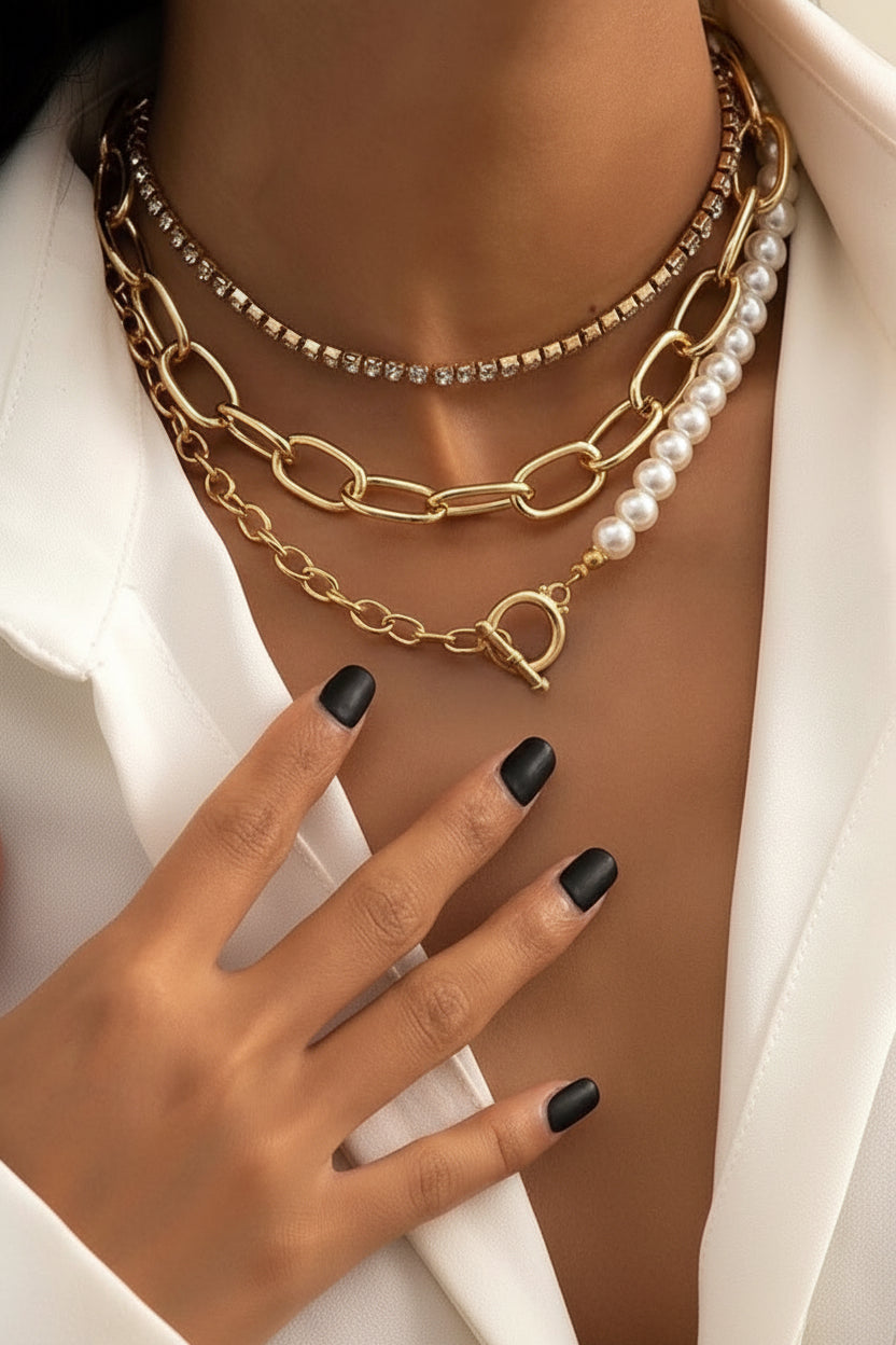 Multi-Layer Pearl & Coin Necklace for Women
