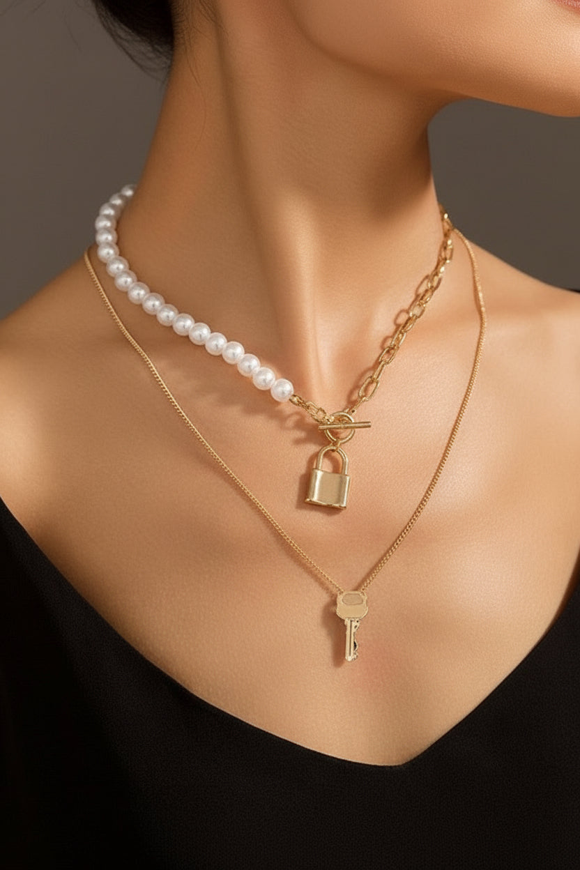 Multi-Layer Pearl & Coin Necklace for Women