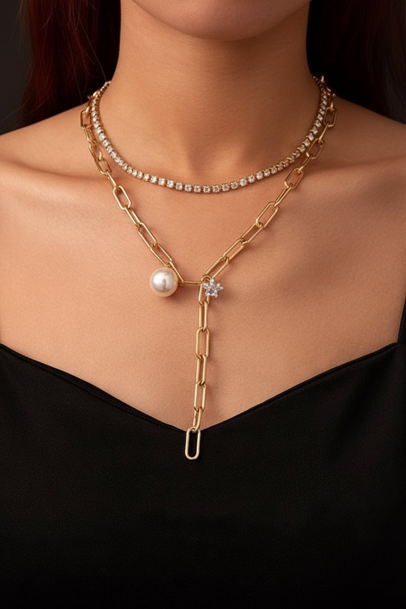 Multi-Layer Pearl & Coin Necklace for Women