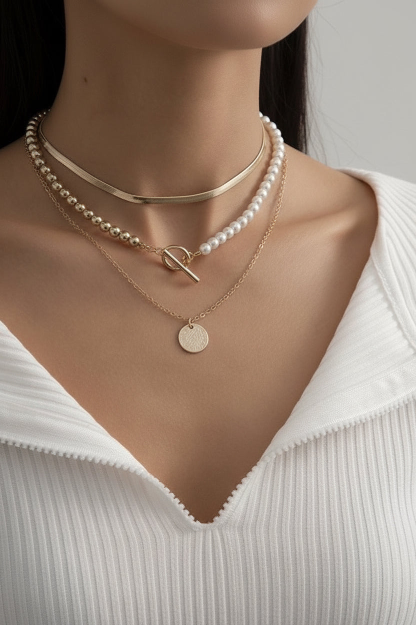 Multi-Layer Pearl & Coin Necklace for Women