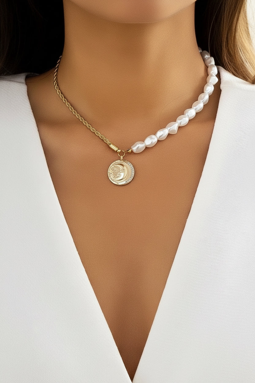 Multi-Layer Pearl & Coin Necklace for Women
