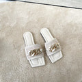 Flat Slippers with Black Metal Link Detail