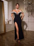 Nadim Off Shoulder Pearl Bandage Maxi Dress