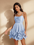 Naiya Spaghetti Flower Ruffle Mini Dress In Blue