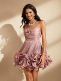 Naiya Spaghetti Flower Ruffle Mini Dress In Pink