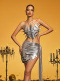 Naldrek Halterneck Butterfly Wing Armor Top In Silver