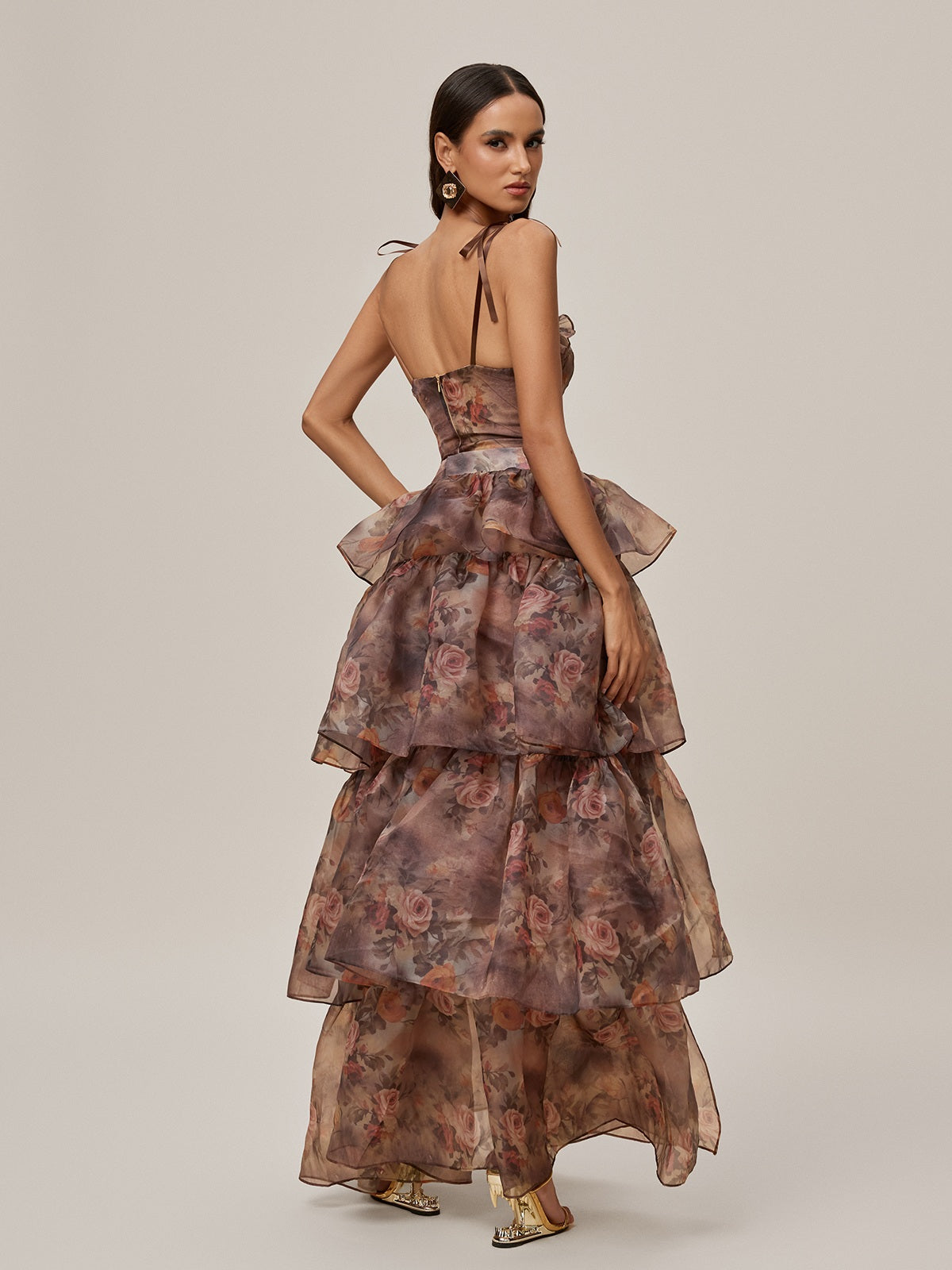 Nalima Floral Printed Skirt Set In Brown