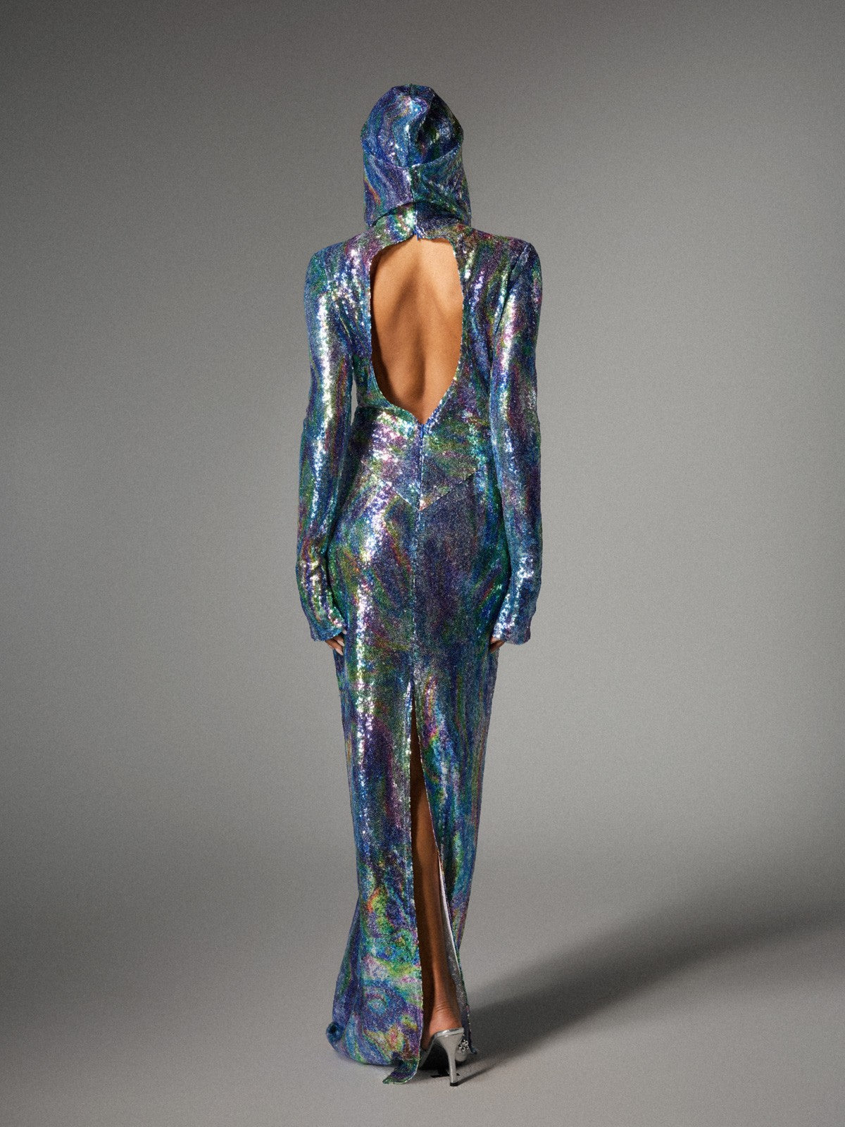 Nebraska Ombre Long Sleeve Hooded Maxi Dress In Blue