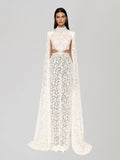 Nevra Cape Sleeve Rhinestone Cutout Maxi Dress