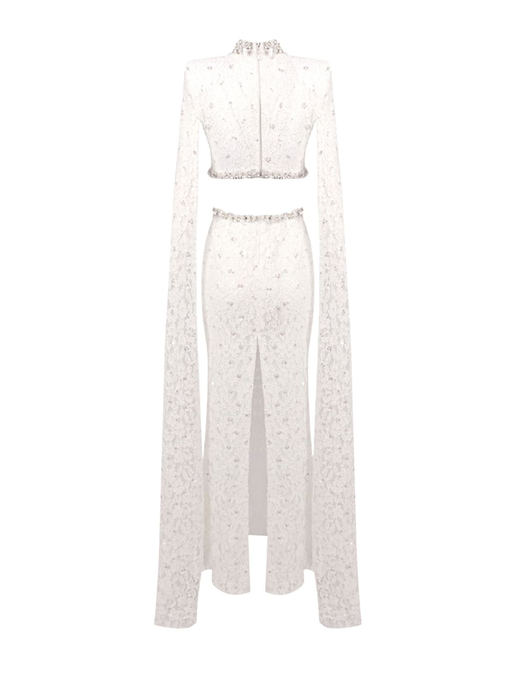 Nevra Cape Sleeve Rhinestone Cutout Maxi Dress