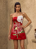 Noryxel Strapless Flower Mini Dress