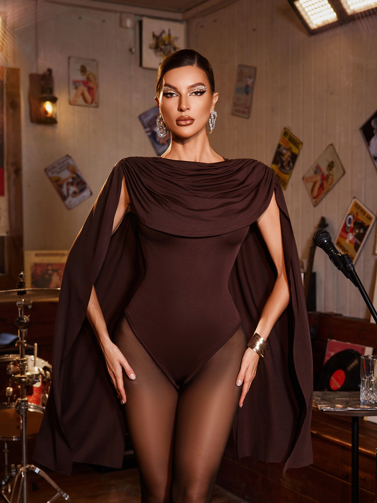 Nyressa Cowl Neck Bodysuit In Brown