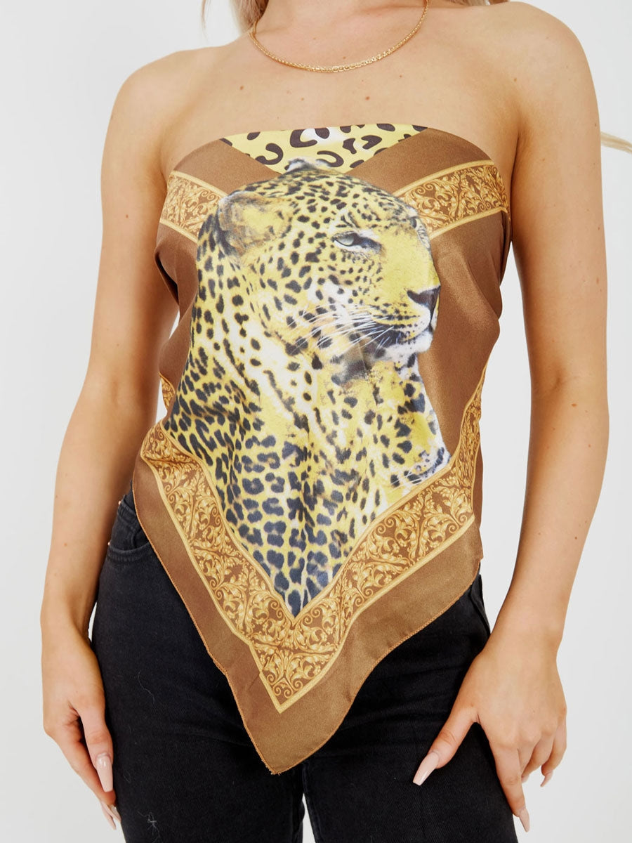 Leopard Print Bandana Scarf Satin Top