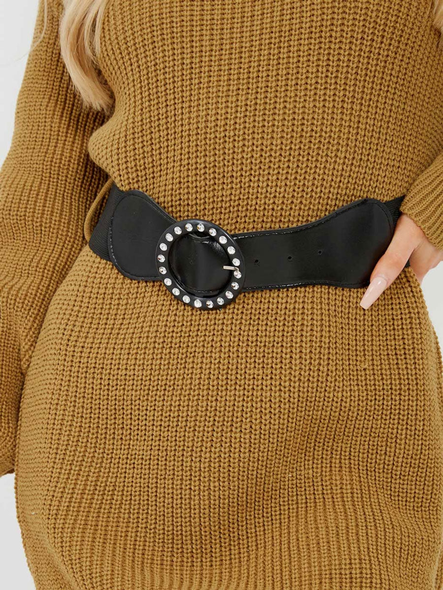 Roll Neck Knitted Dress With Belt