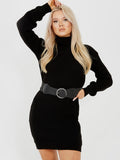 Roll Neck Knitted Dress With Belt