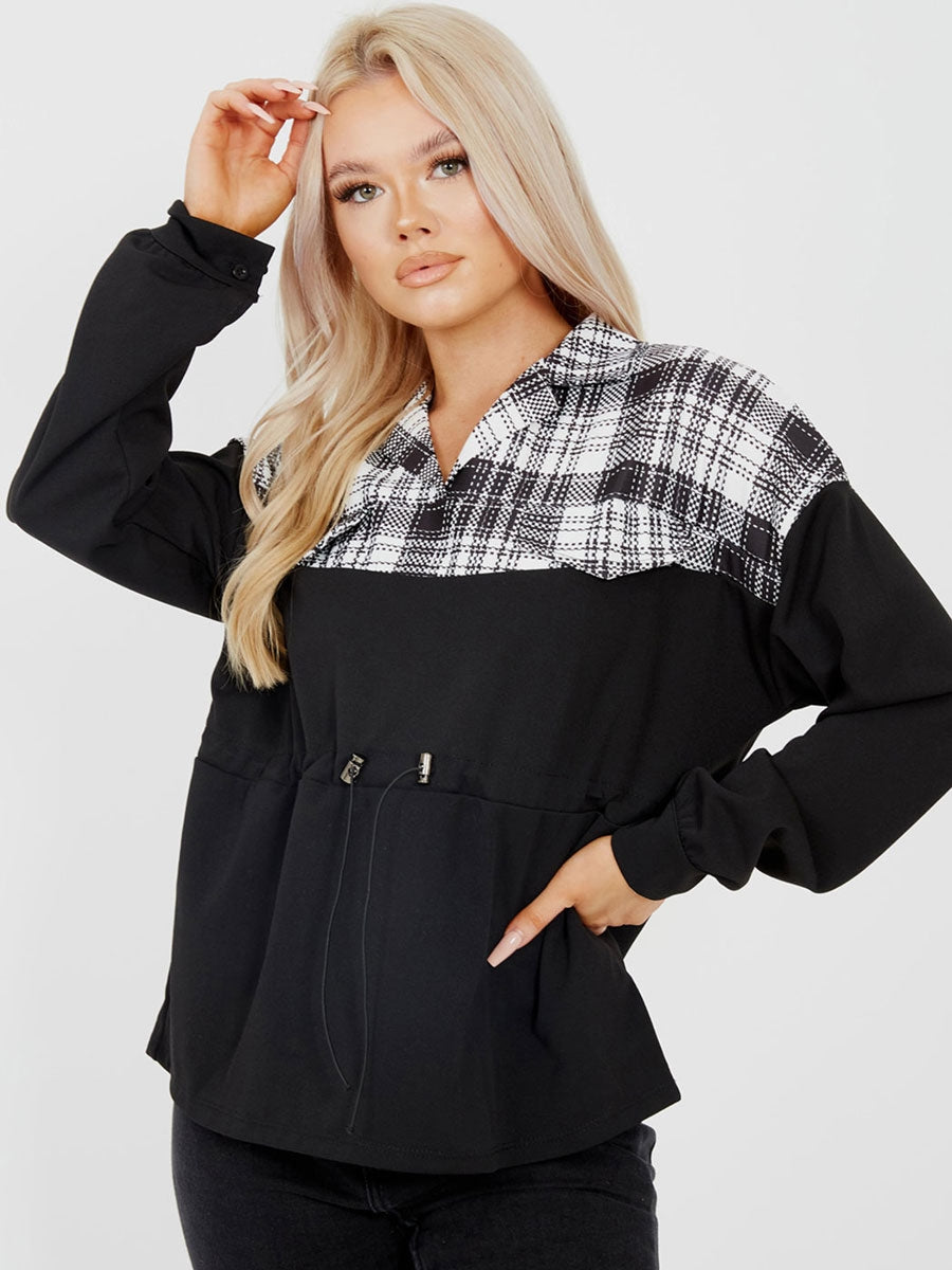 Distorted Check Drawstring Top