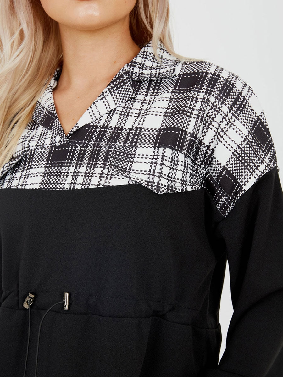 Distorted Check Drawstring Top