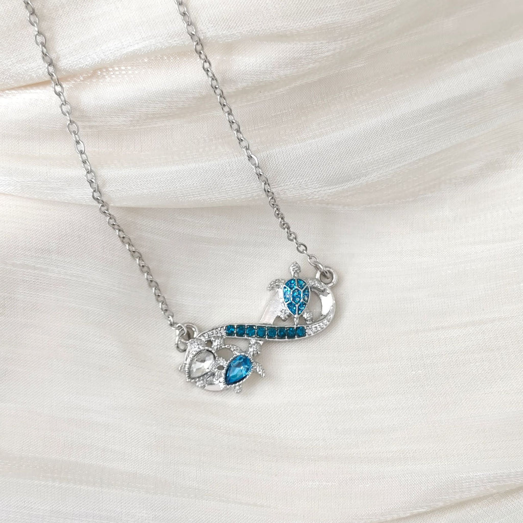 Ocean Style Blue Opal Turtle Pendant Necklace