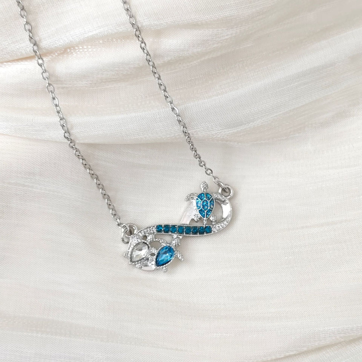 Ocean Style Blue Opal Turtle Pendant Necklace
