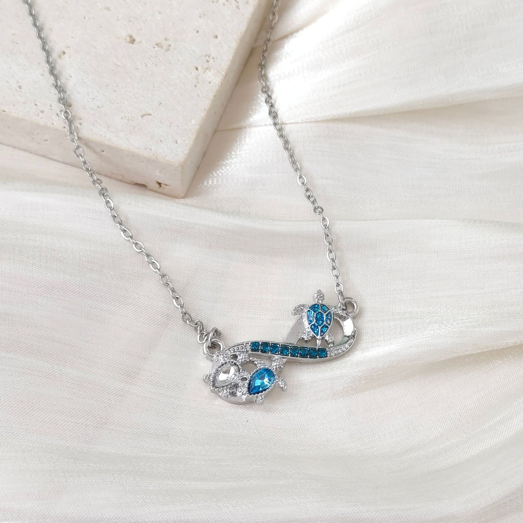 Ocean Style Blue Opal Turtle Pendant Necklace