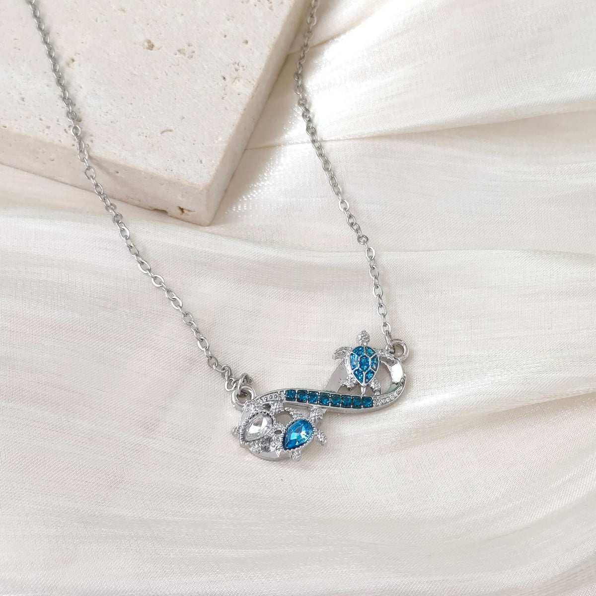 Ocean Style Blue Opal Turtle Pendant Necklace