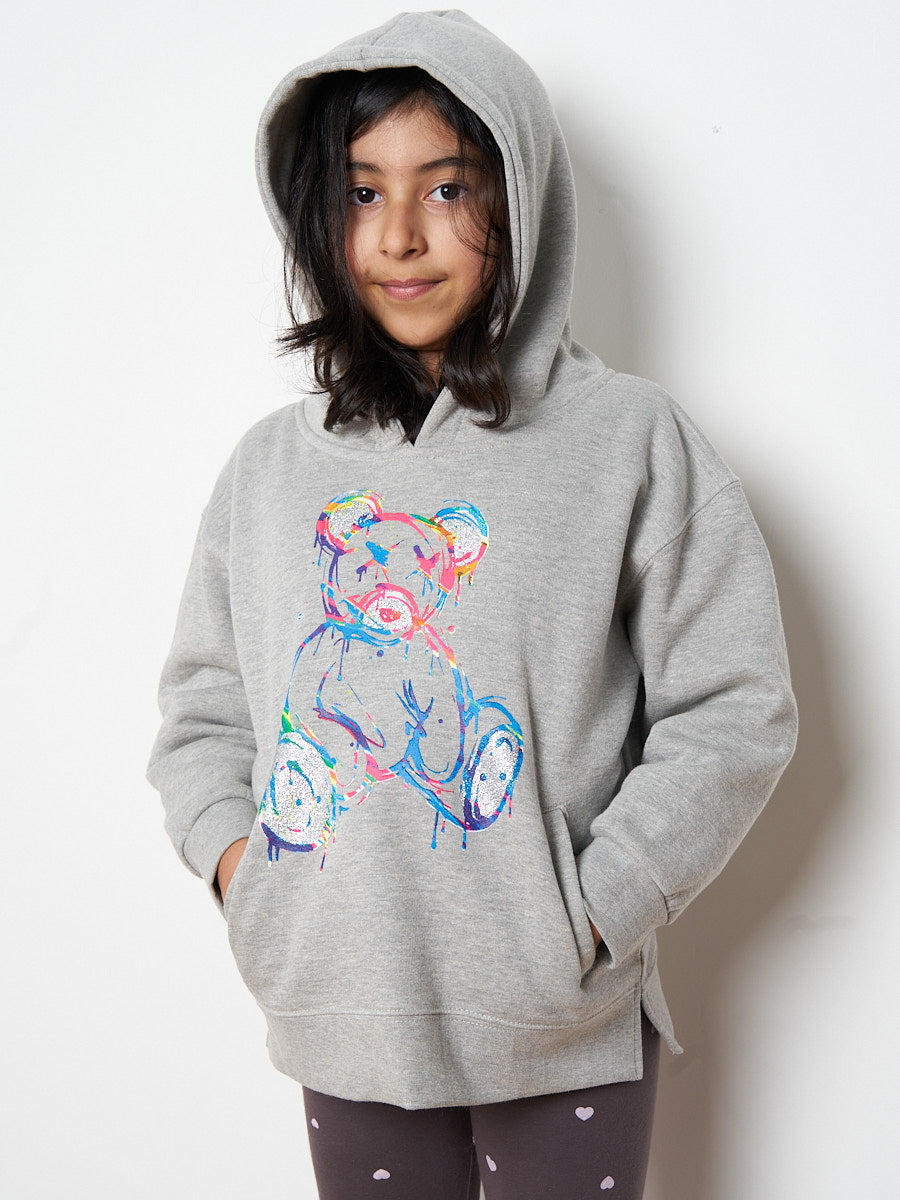 Kids Colour Drip Teddy Graphic Print Hoodie