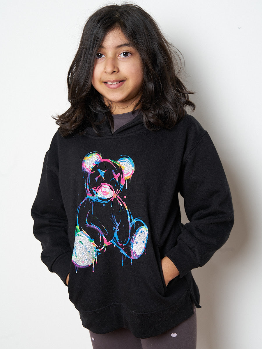 Kids Colour Drip Teddy Graphic Print Hoodie