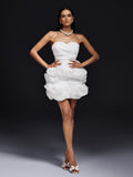 Ohtli Strapless Flower Mini Dress In White