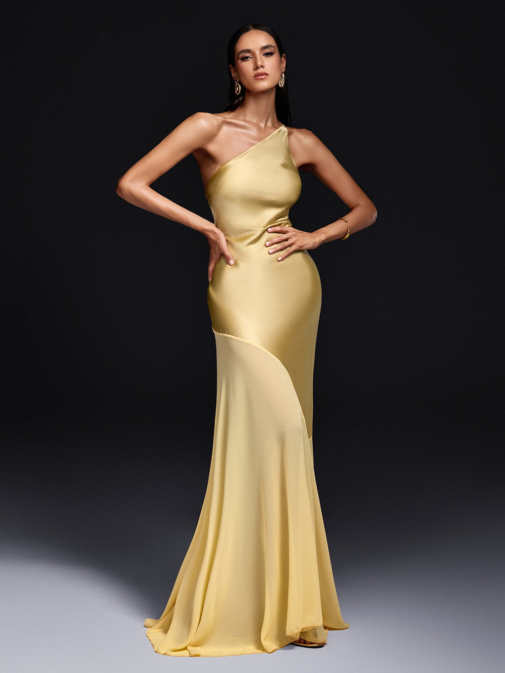Olai One Shoulder Satin Maxi Dress
