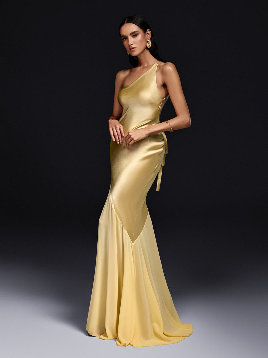 Olai One Shoulder Satin Maxi Dress