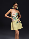 Olaniyi Strapless Flower Embroidered Mini Dress