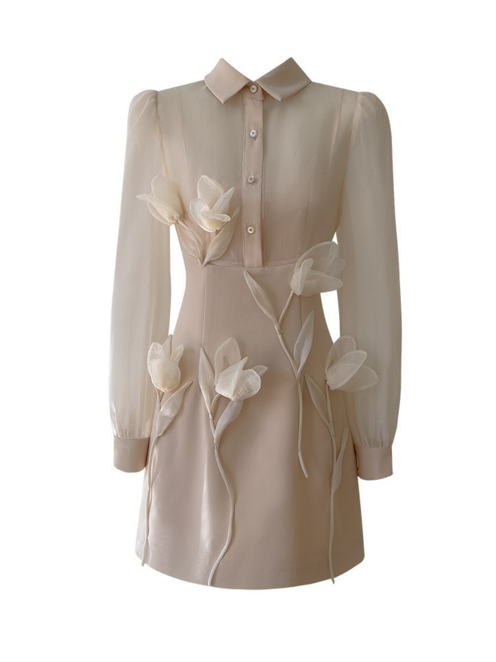 Orabella Folded Collar Flower Mini Dress