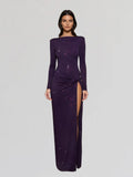 Oxavory Twisted Rhinestone Split Maxi Dress In Purple