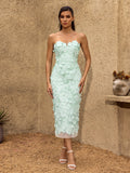 Pavex Strapless Flower Midi Dress In Green