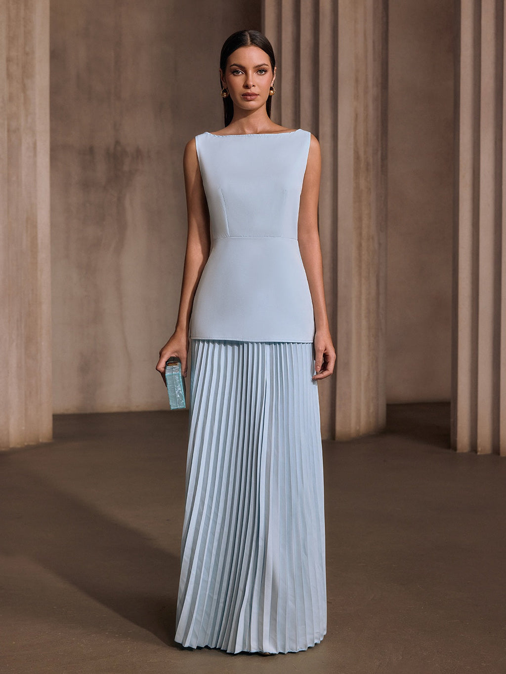 Pavixor Sleeveless Pleated Skirt Set