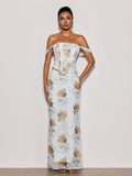 Pheron Off Shoulder Floral Maxi Dress