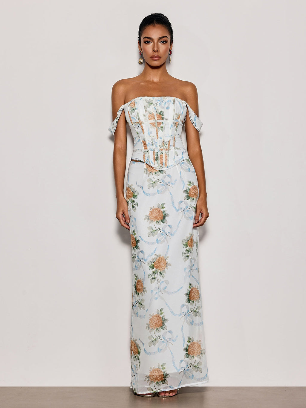 Pheron Off Shoulder Floral Maxi Dress