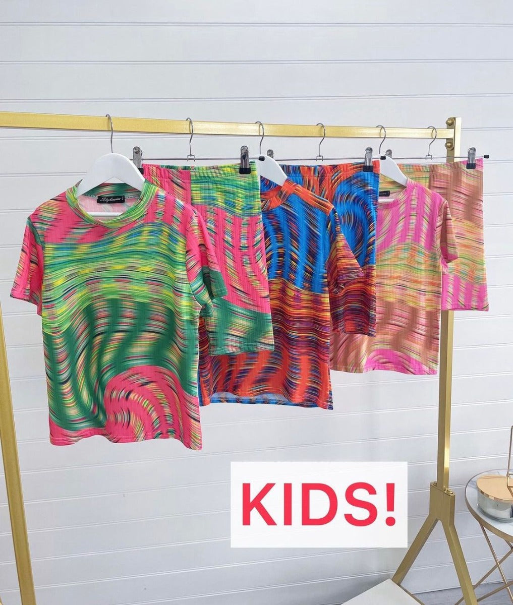 Kids Space Dye Swirl Oversized Top & Shorts Co-ord