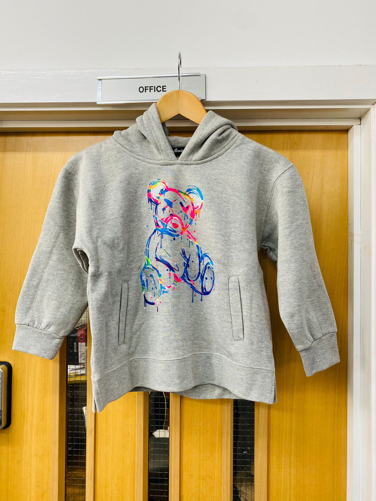 Kids Colour Drip Teddy Graphic Print Hoodie