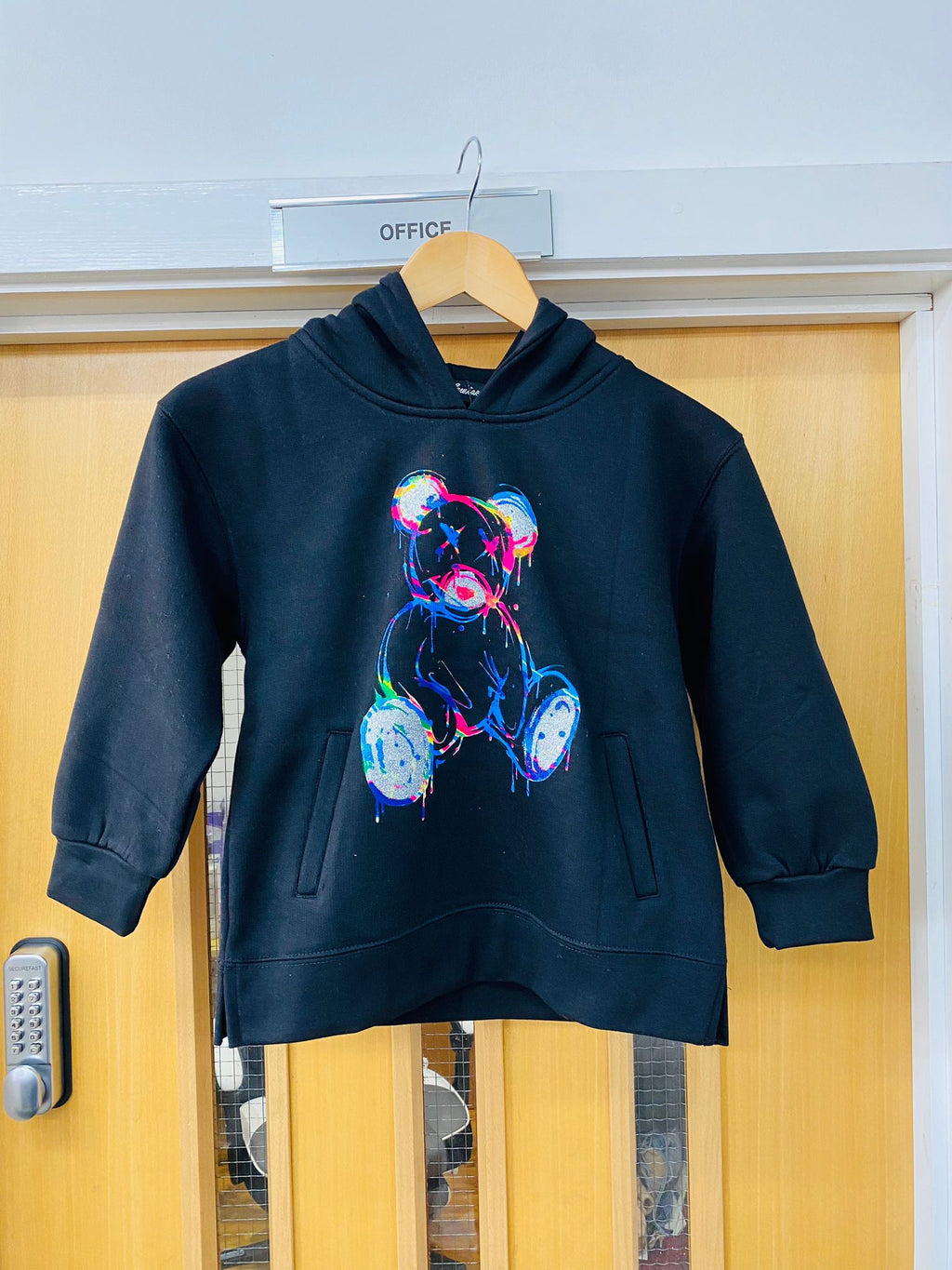 Kids Colour Drip Teddy Graphic Print Hoodie