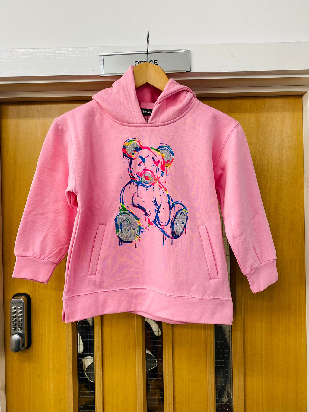 Kids Colour Drip Teddy Graphic Print Hoodie