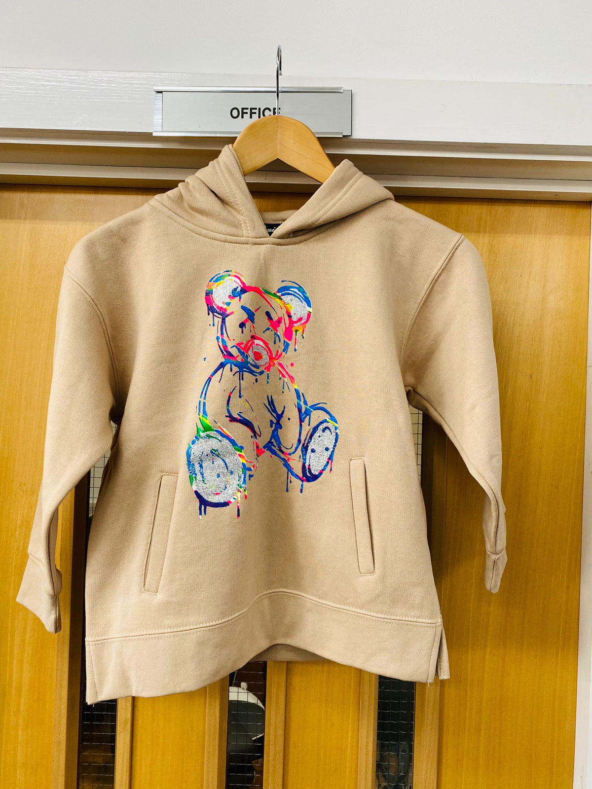 Kids Colour Drip Teddy Graphic Print Hoodie