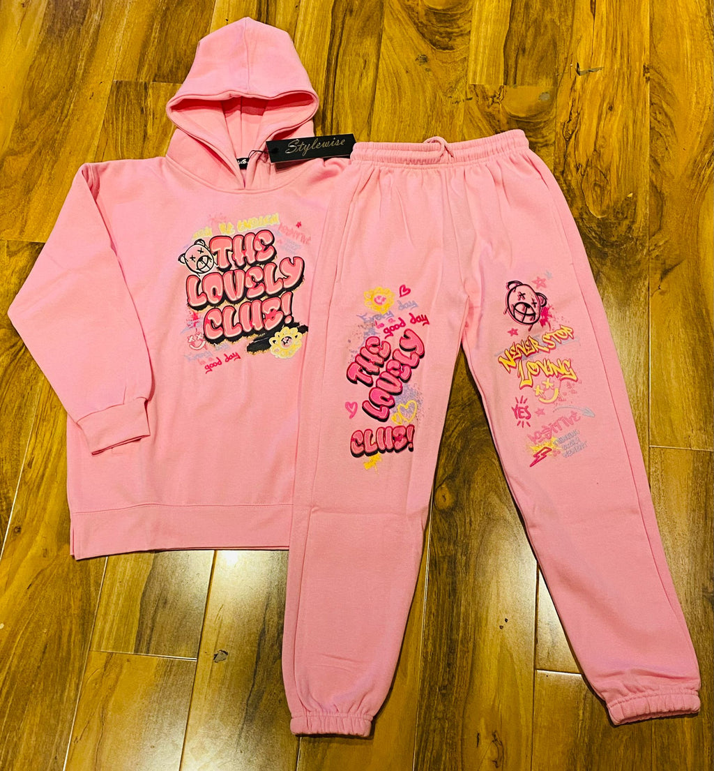 Kids Lovely Club Slogan Fleece Co-ord