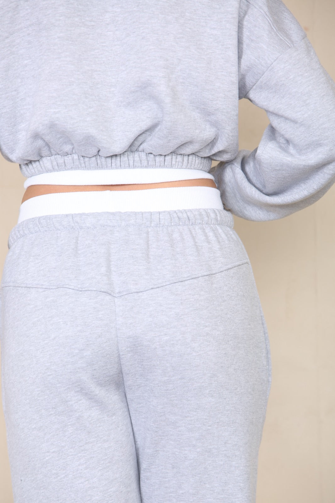 Fleece Cropped Suit With Rib Trim Detail