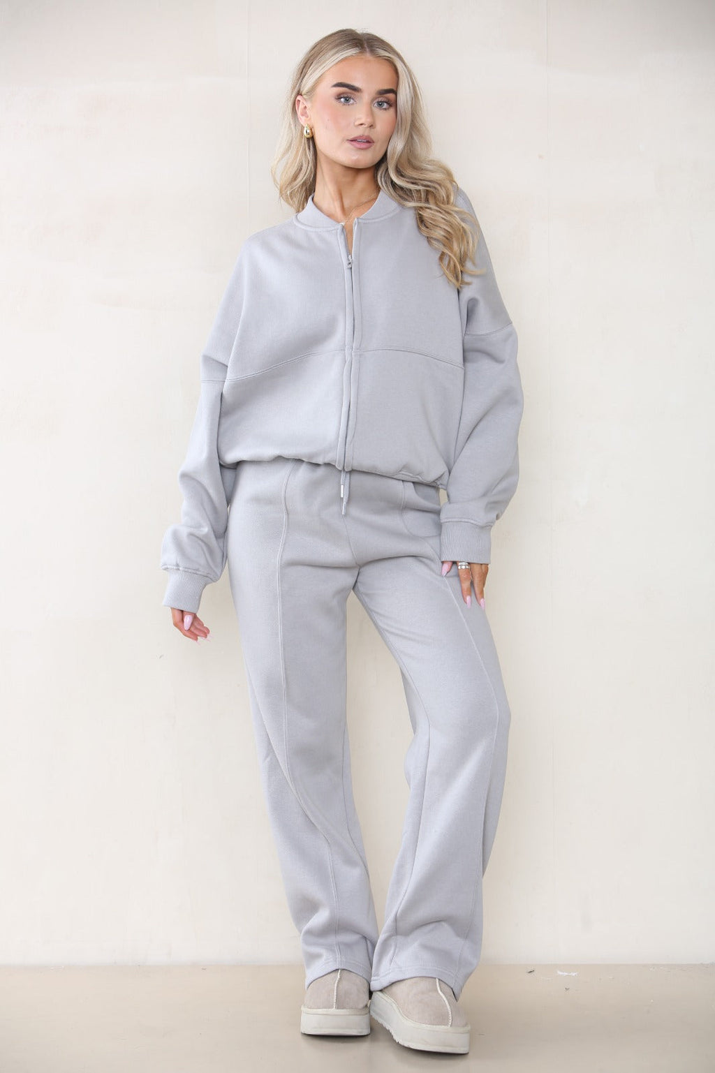 Oversized Bomber Style Fleece Zipper Co-ord