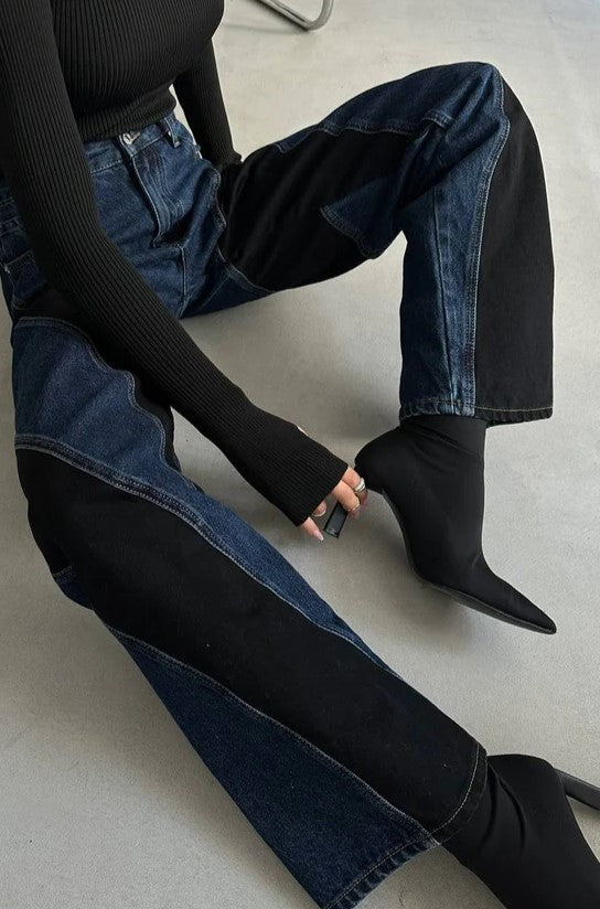 Two Tone Wide Leg Jeans