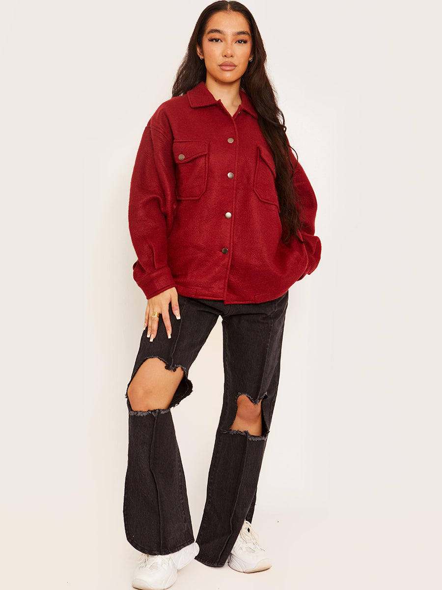 Plain Classic Thick Shirt Jacket Shacket