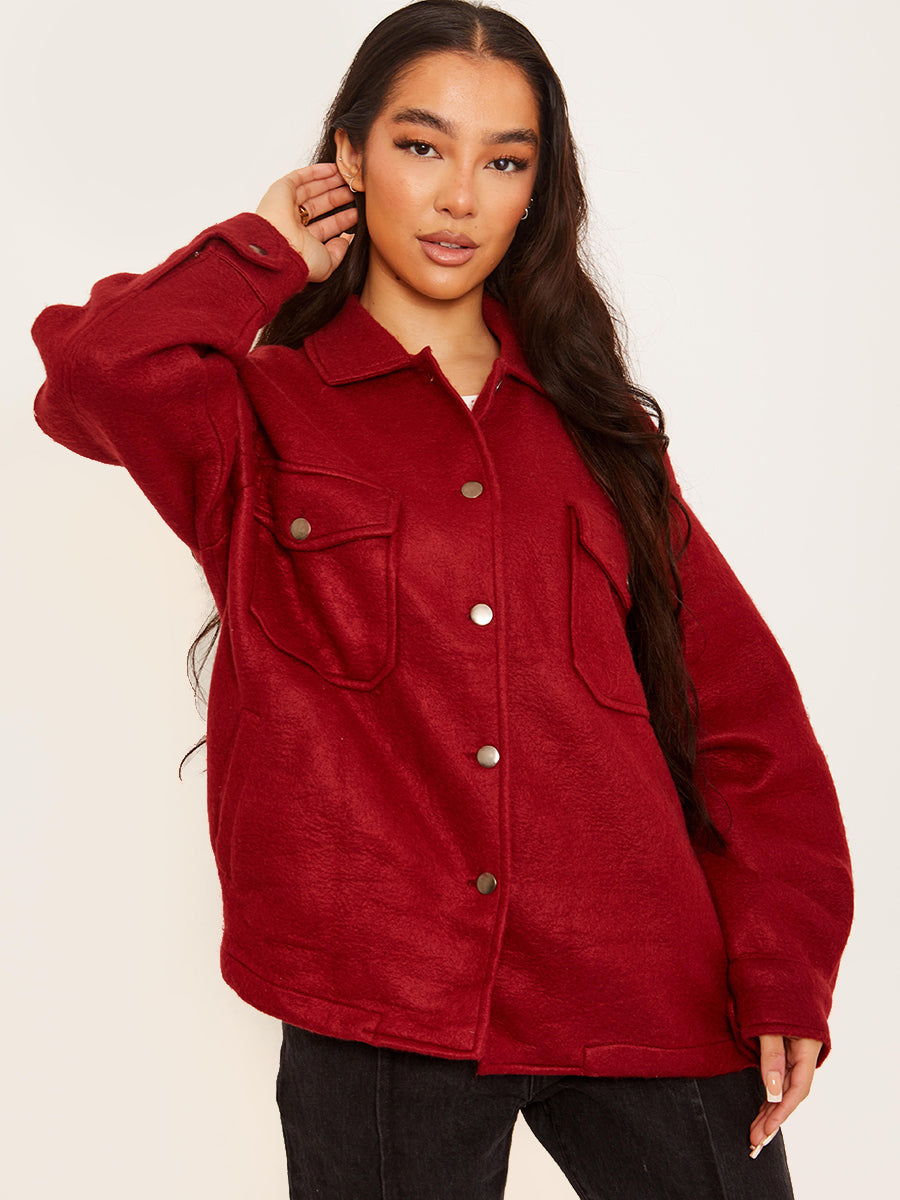 Plain Classic Thick Shirt Jacket Shacket